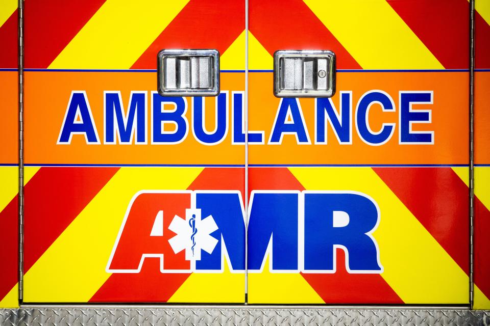 An AMR ambulance on standby for a football game between Tennessee and Georgia at Neyland Stadium on Saturday, Nov. 18, 2023.