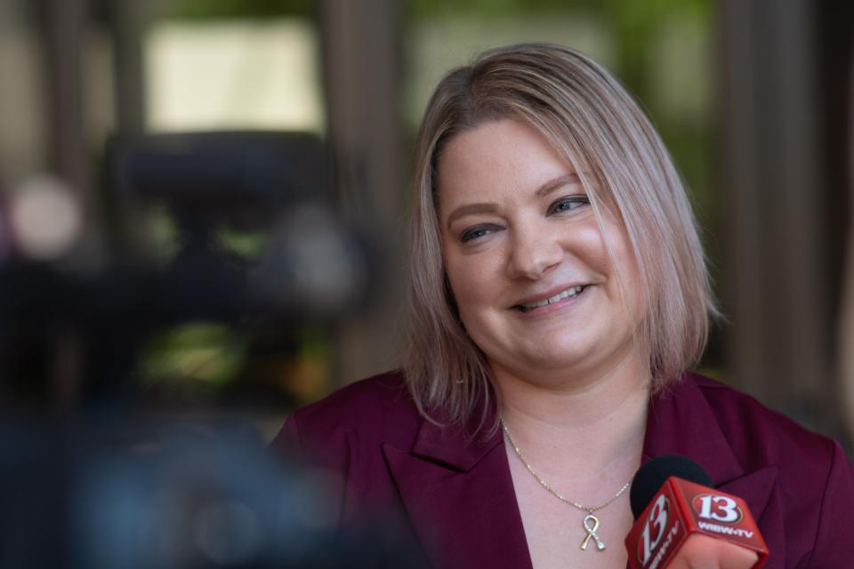 Topeka city attorney Amanda Stanley talks with reporters after a federal court jury ruled Thursday that Topeka police officer Chris Janes did not violate Timothy Harris’ Constitutional rights when he arrested him on Jan. 23, 2018, in East Topeka.