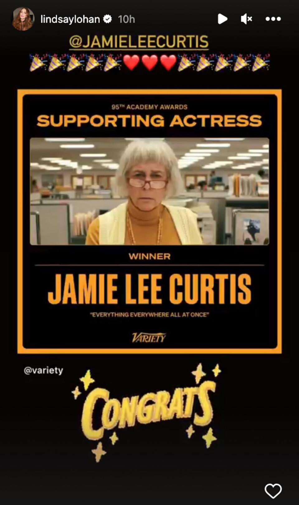 Lindsay Lohan supports Jamie Lee Curtis