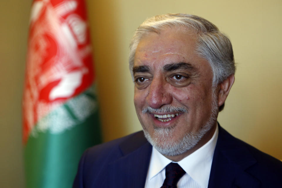 Abdullah Abdullah, head of Afghanistan's National Reconciliation Council, talks to The Associated Press following an interview on the sidelines of a diplomatic forum in Antalya, Turkey, Friday, June 18, 2021. Abdullah expressed concerns hat the Taliban will have no interest in a political settlement with the U.S.-supported government in Kabul following the departure of U.S. and NATO forces. By Sept. 11 at the latest, around 2,300-3,500 remaining U.S. troops and roughly 7,000 allied NATO forces are scheduled to leave Afghanistan,, ending nearly 20 years of military engagement. (AP Photo/Mehmet Guzel)