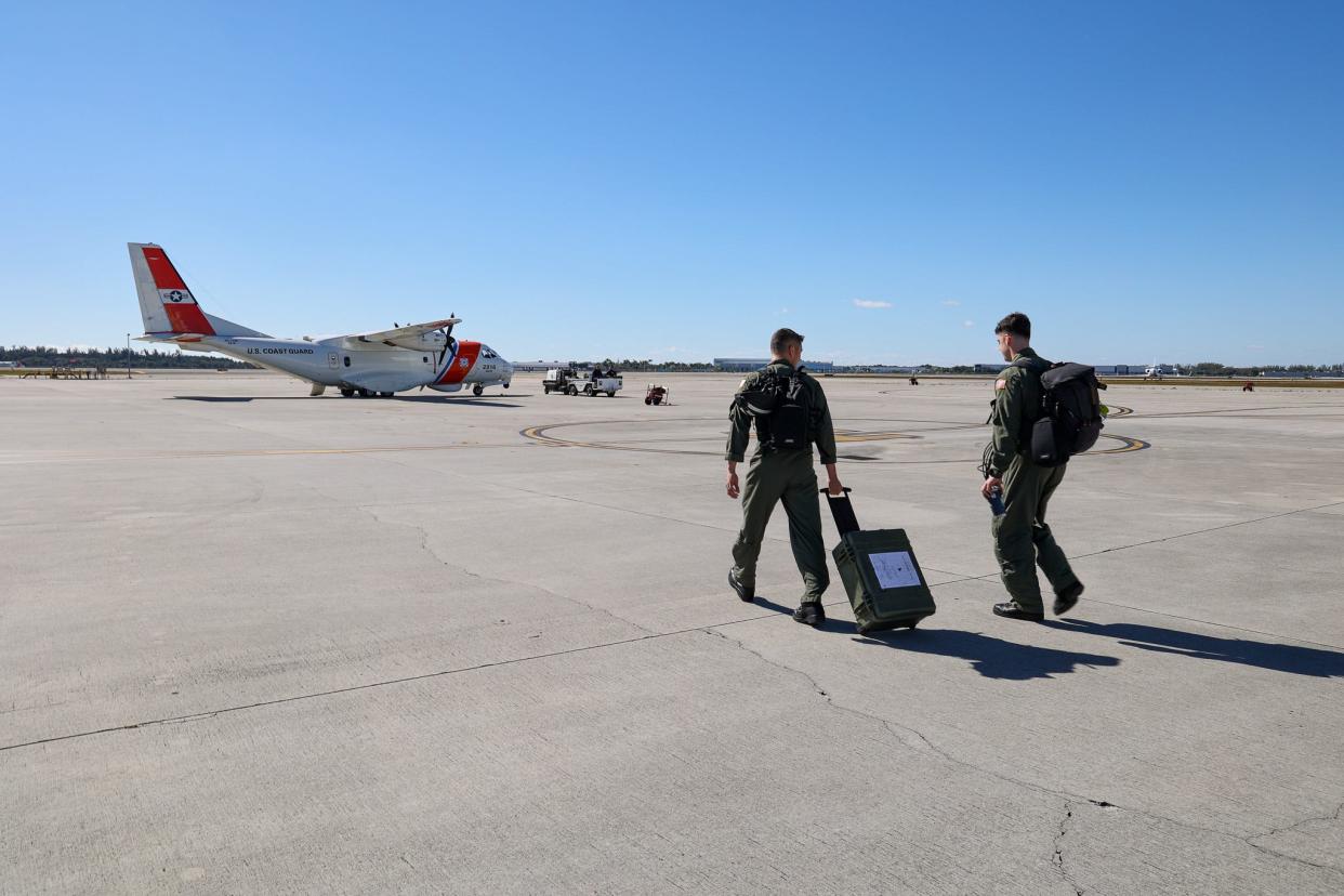 A Coast Guard crew conducts a patrol flight over the Florida Straits amid a rise in migrants arriving by boat in South Florida.