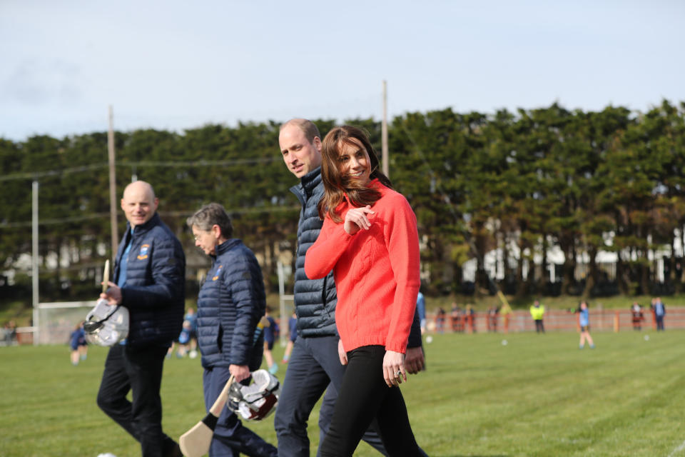 The Duke and Duchess of Cambridge during a visit to Salthill Knocknacarra GAA Club in Galway, to learn more about traditional sports during the third day of their visit to the Republic of Ireland. PA Photo. Picture date: Thursday March 5, 2020. See PA story ROYAL Cambridge. Photo credit should read: Niall Carson/PA Wire 