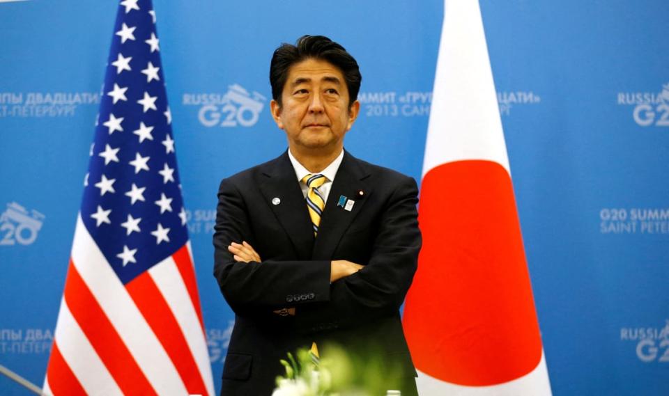 <div class="inline-image__caption"><p>Shinzo Abe waits for then-President Barack Obama to arrive for their meeting at the G20 Summit in St. Petersburg in 2013. </p></div> <div class="inline-image__credit">Kevin Lamarque/Reuters</div>