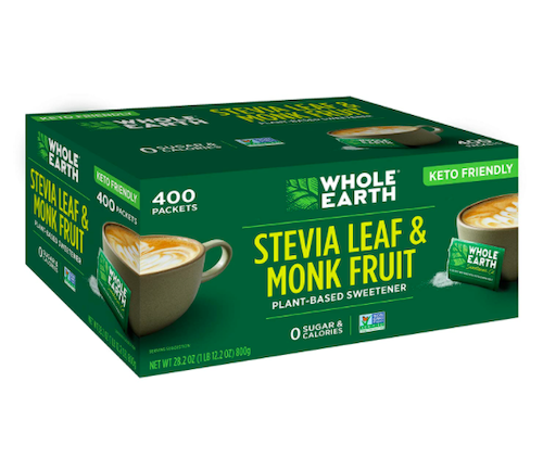 WHOLE EARTH Stevia & Monk Fruit Plant-Based Sweetener, 400 Packets