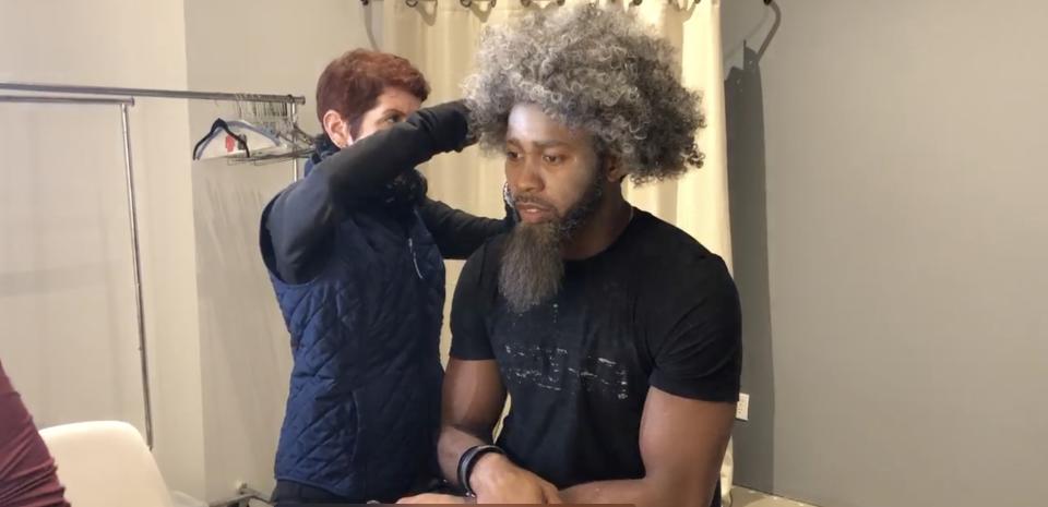 Josh Norman prepares for a scene in the show “Taking ConTroll.” (Yahoo Sports)