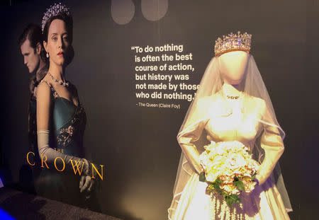 Netflix displays a costume from "The Crown" series at an exhibition promoting the company's shows for Emmy consideration in Los Angeles, California, U.S., May 6, 2018. REUTERS/Lisa Richwine/Files