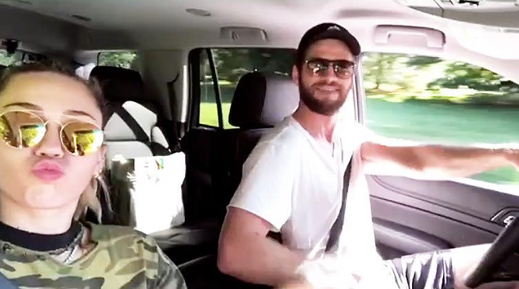 Miley Cyrus Liam Hemsworth Goof Around In Car Instagram