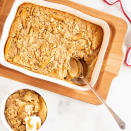 <p>Slices of these apple-pie baked oats make a great snack or midday pick-me-up, with an added energy boost coming from vanilla protein powder. If you individually wrap the slices, they make an excellent grab-and-go breakfast. Servings may also be reheated in a toaster oven or microwave.</p> <p> <a href="https://www.eatingwell.com/recipe/7965868/apple-pie-baked-oats/" rel="nofollow noopener" target="_blank" data-ylk="slk:View Recipe;elm:context_link;itc:0;sec:content-canvas" class="link ">View Recipe</a></p>