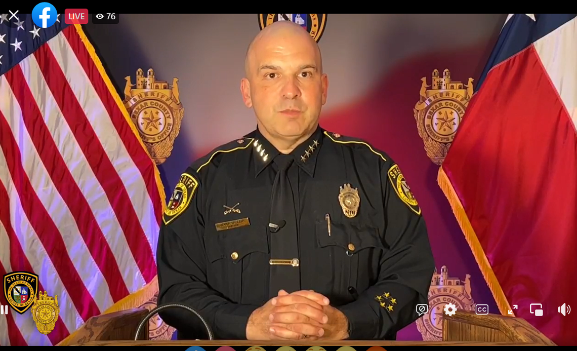 Bexar County Sheriff Javier Salazar addresses the media during a Facebook Live in which he announced a criminal investigation into the state of Florida flying roughly 50 migrants from San Antonio to Martha’s Vineyard.