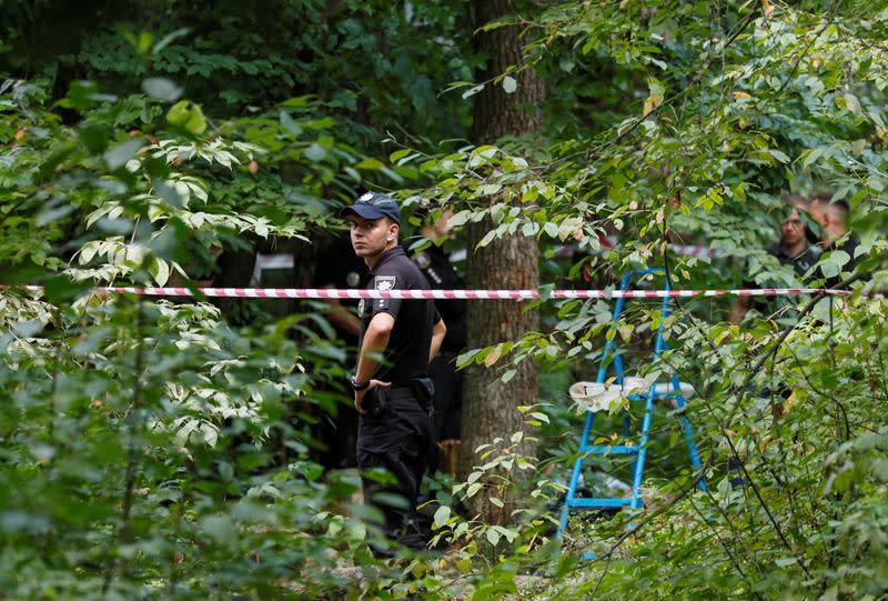 A view of the site where Belarusian activist Shishov was found dead in Kyiv