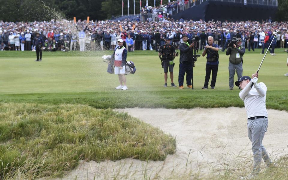 Fitzpatrick hits the shot of his life from the fairway bunker on the 18th at Brookline - SHUTTERSTOCK 