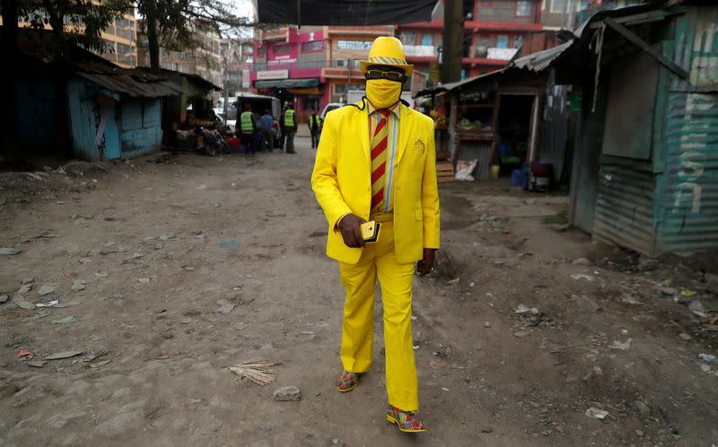 Kenyan fashionista James Maina Mwangi displays attire in Nairobi