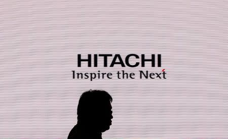 FILE PHOTO: A logo of Hitachi Ltd. is pictured at the CEATEC JAPAN 2017 (Combined Exhibition of Advanced Technologies) at the Makuhari Messe in Chiba, Japan, Oct. 2, 2017. REUTERS/Toru Hanai//File Photo