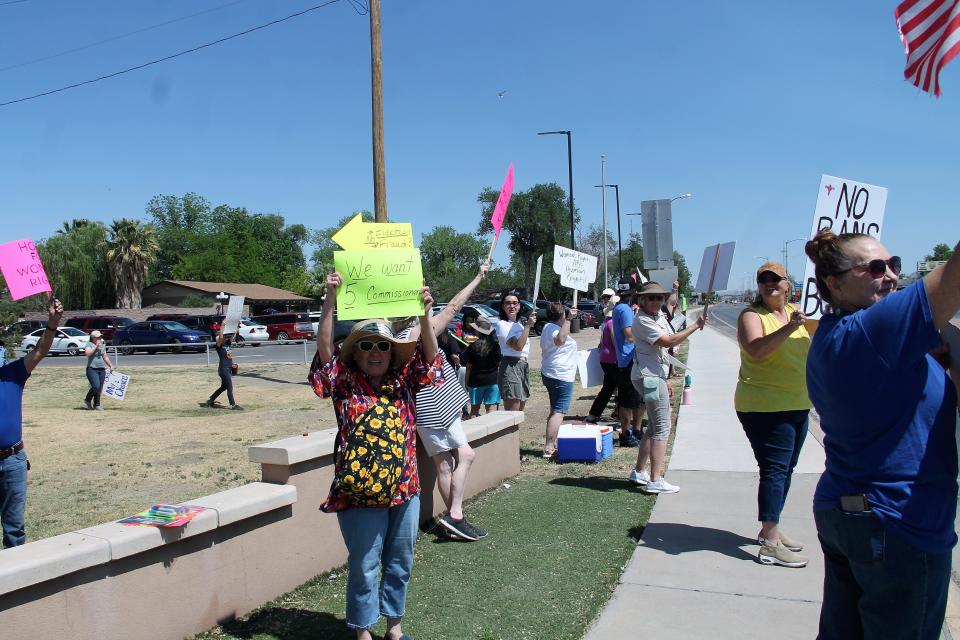 We Trust Women held a protest on May 14, 2022 on the corner of 10th Street and White Sands Boulevard to bring awareness to women's rights.