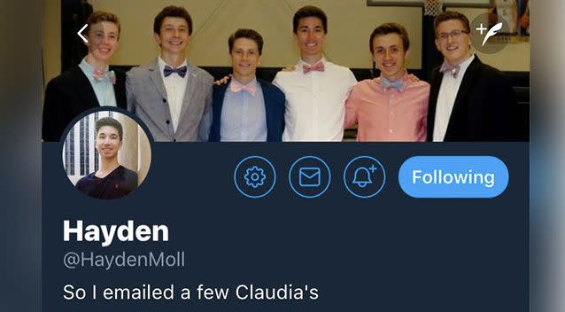 Hayden Moll hatched a plan to try and reach the mystery woman. Source:Twitter