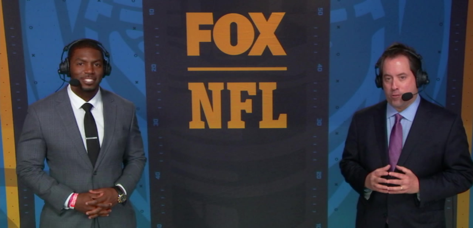 The NFL on FOX broadcast team of Jonathan Vilma, left, and Kenny Albert, right, will call the Arizona Cardinals vs. Carolina Panthers NFL Week 4 game.