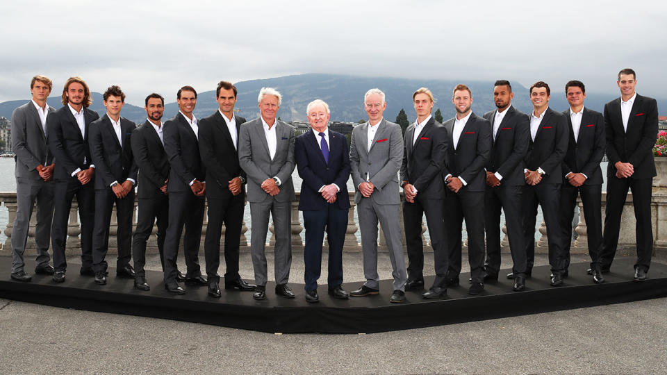 Members of Team Europe and Team World, pictured here ahead of the Laver Cup.