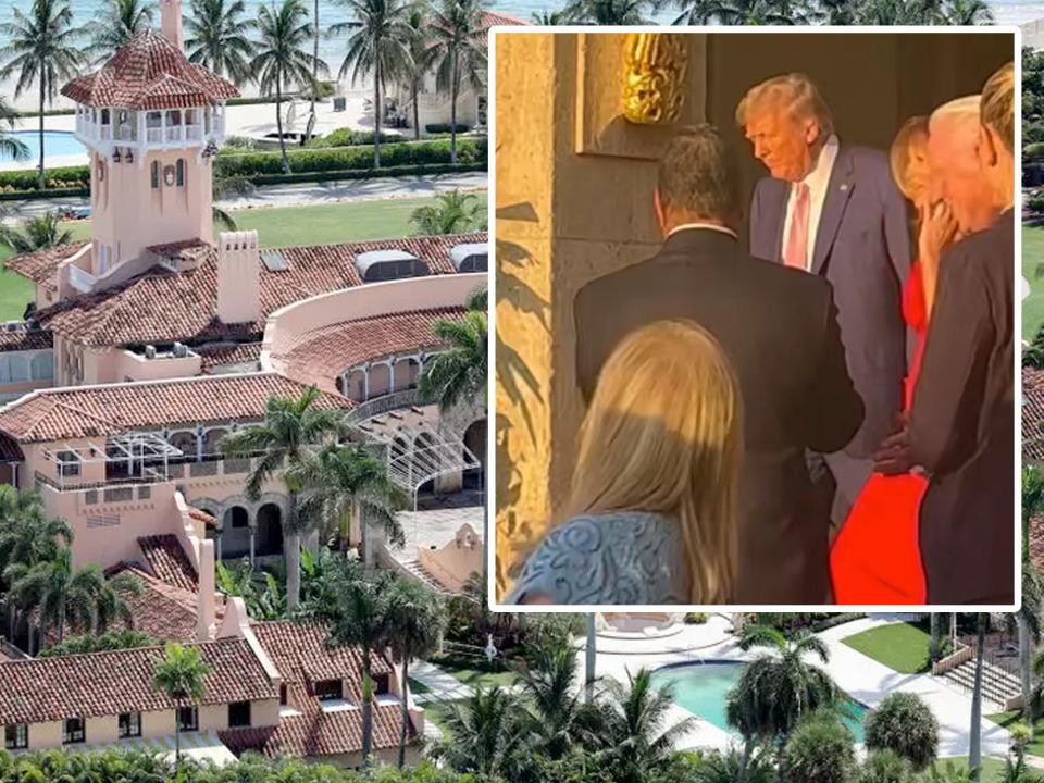 Mar-a-Lago, left, and Donald Trump and Melania Trump, right, in a composite image