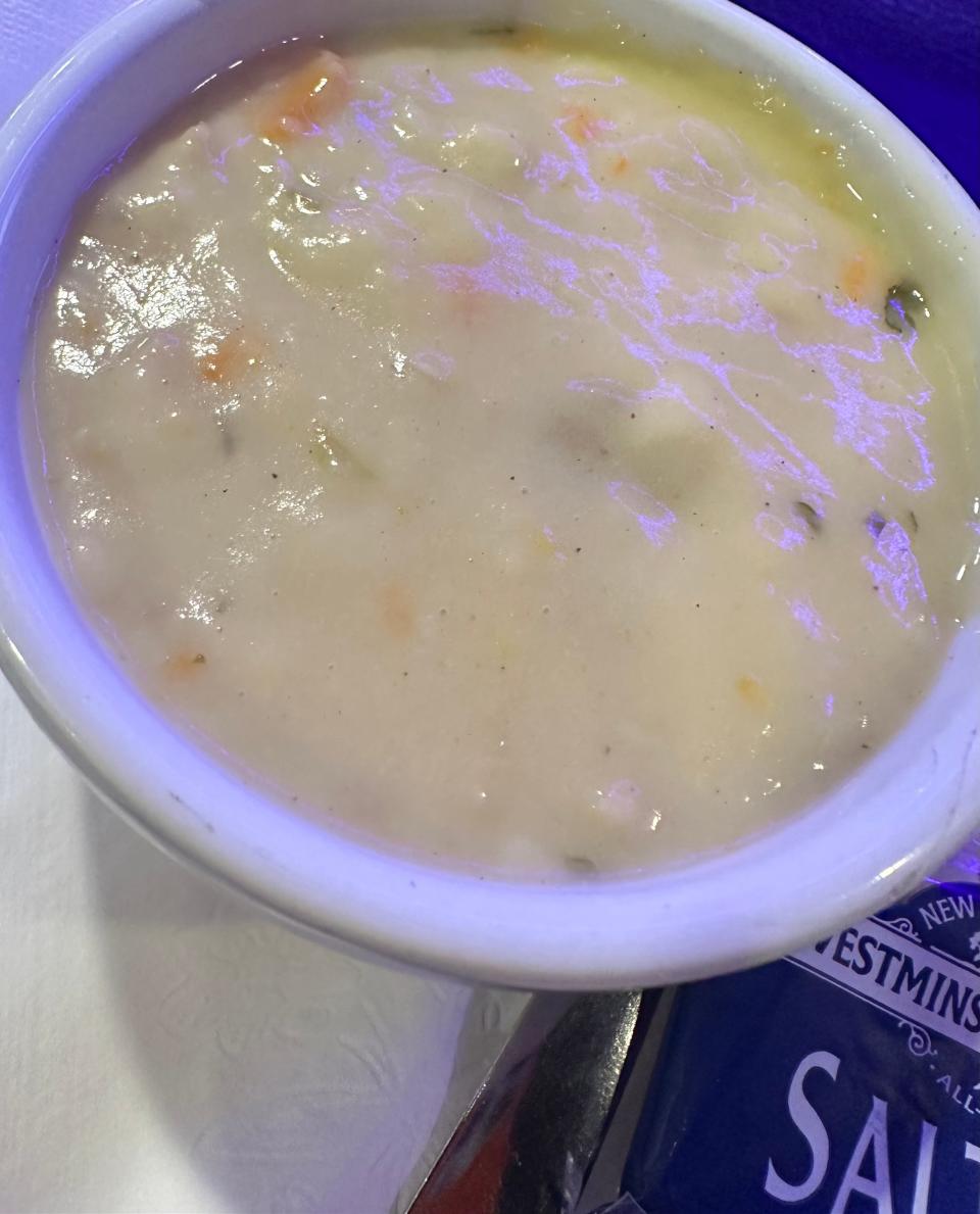 The chicken dumpling soup failed to please, as it was overly thick and lacked flavor.