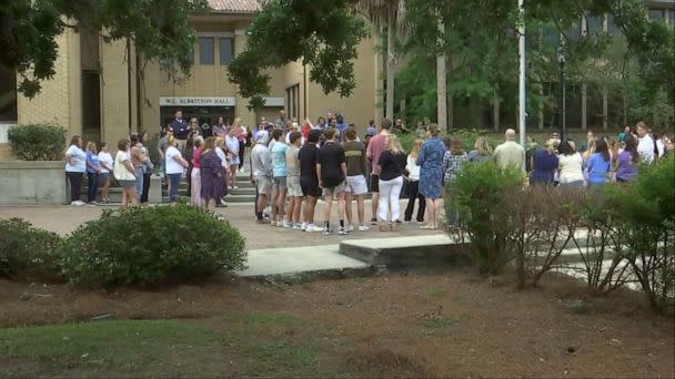 PHOTO: Students at University Lab School in Baton Rouge, Louisiana, hold a prayer circle for a fellow student reported missing in the Bahamas, May 25, 2023. (WBRZ)