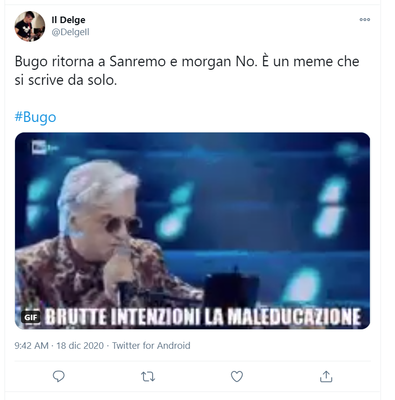 Nella scorsa edizione Morgan decise di modificare la parte iniziale del brano “Sincero”, dopo alcune incomprensioni avute proprio con Bugo, che abbandonò il palco durante l’esibizione. Il gesto di protesta aveva scatenato una valanga di meme sui social e adesso che la partecipazione di Bugo è ufficiale gli utenti sono tornati a sbizzarrirsi.