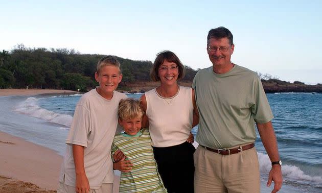 The author, with Brennan (far left) and her family, reclaim childhood and joy after completing Brennan's leukemia treatment, Lanai, Hawaii, 2003. (Photo: Courtesy of Janice Post-White)