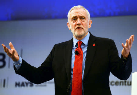 FILE PHOTO - Jeremy Corbyn, the leader of Britain's opposition Labour Party speaks at the Conferederation of British Industry's annual conference in London, Britain, November 6, 2017. REUTERS/Mary Turner