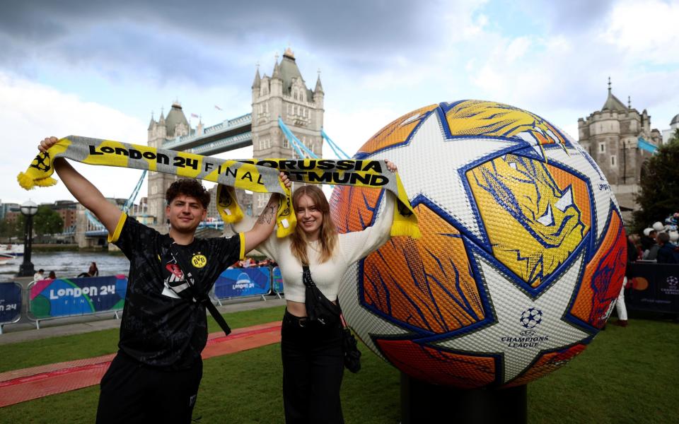 Dortmund fans near Tower Bridge this week