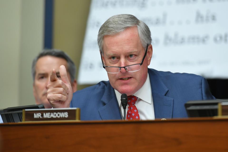 Rep. Mark Meadows, R-N.C., speaks as Michael Cohen, President Donald Trump's former personal attorney, testifies before the House Oversight and Reform Committee in the Rayburn House Office Building on Capitol Hill in Washington, on Feb. 27, 2019.