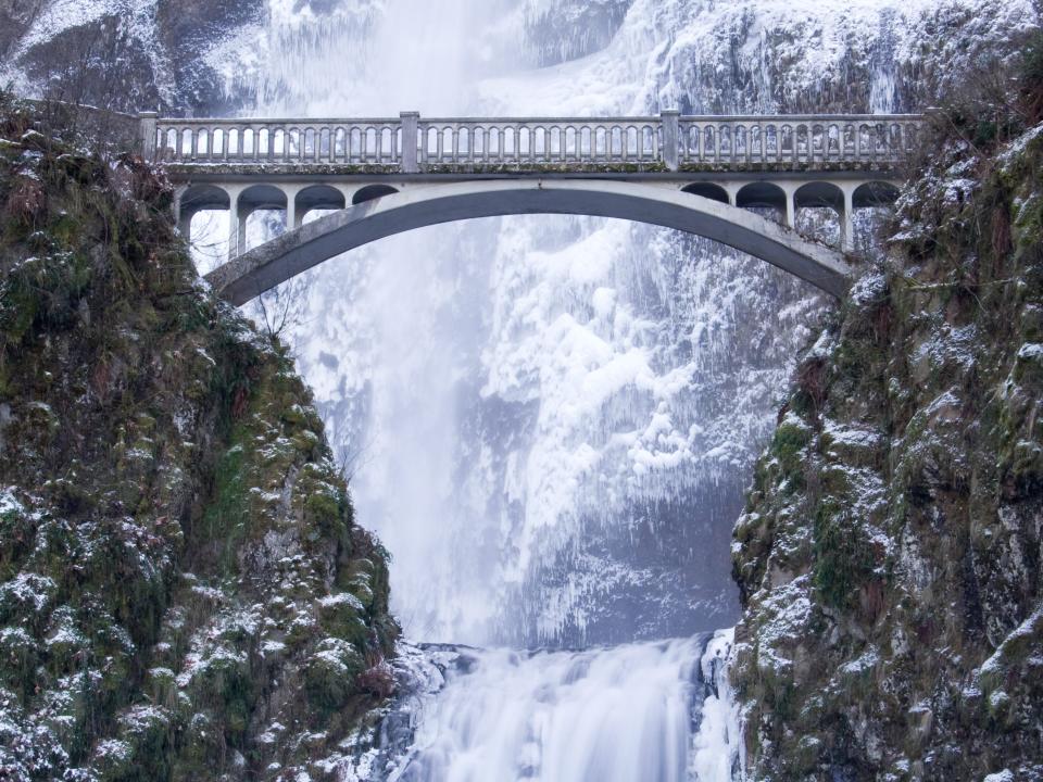 Multnomah Falls frozen in winter