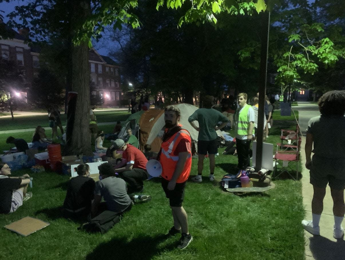 Students began setting up an encampment on the Miami University campus Thursday night as part of a protest to "show solidarity and demand the university disclose and divest its funds from the extremist Israeli genocide of Palestinians." The group shut down the encampment on Saturday.
