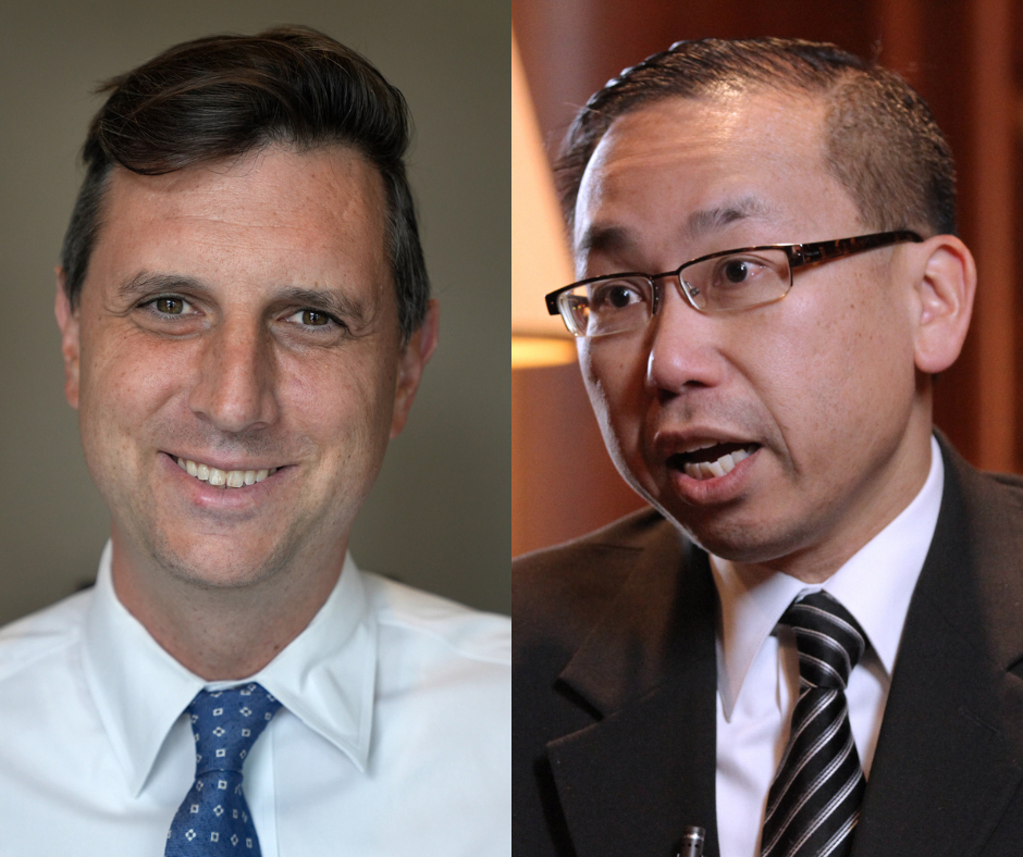 Democrat Seth Magaziner, left, and Republican Allan Fung, right, front-runners in Rhode Island's 2nd Congressional District race.