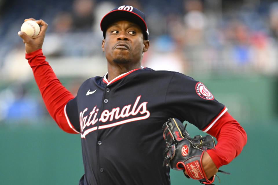 Washington Nationals starting pitcher Josiah Gray throws during the fourth inning of the team's baseball game against the Pittsburgh Pirates at Nationals Park, Thursday, April 4, 2024, in Washington. (AP Photo/John McDonnell)