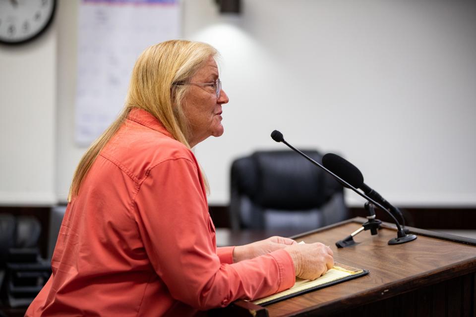 Michele Curtis, a forester and leader of the Citizens Action Task Force in Taylor County, speaks during the public comment portion of a legislative delegation meeting on Monday, Oct. 23, 2023.