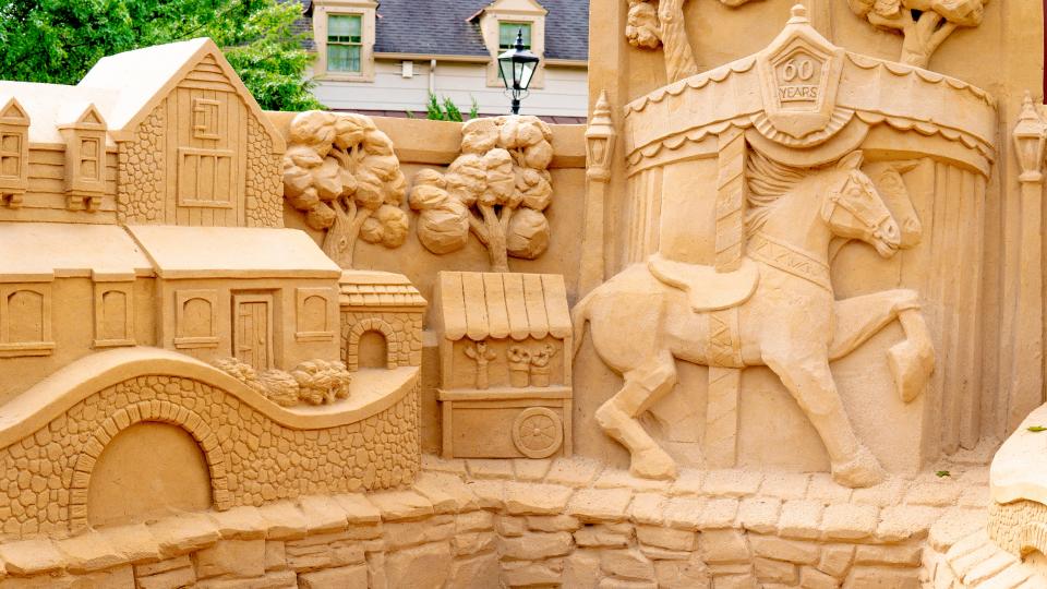 Stories in the Sand, held all summer at Peddler's Village in Lahaska, features storybook characters depicted as larger-than-life sand sculptures featuring favorite story characters throughout the Village.
