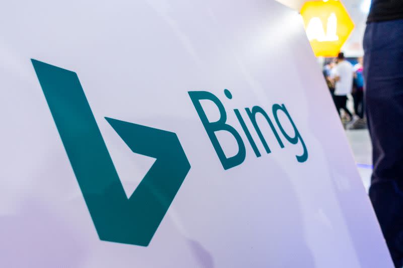 FILE PHOTO: Sign of Microsoft Corp's Bing search engine is seen at the World Artificial Intelligence Conference (WAIC) in Shanghai