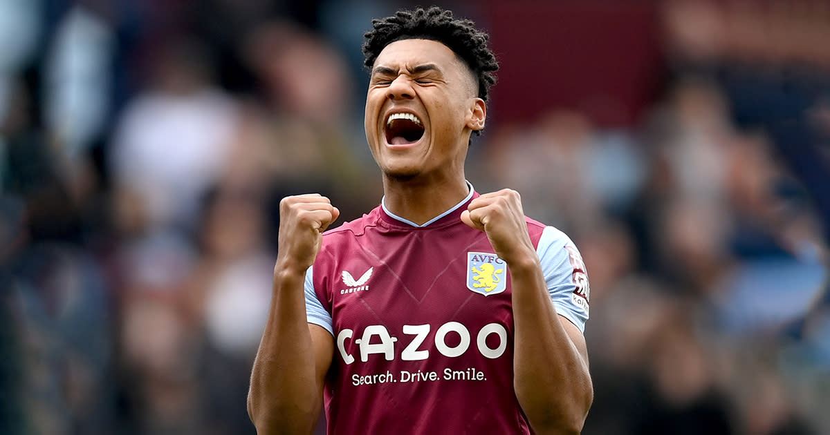  Arsenal target Ollie Watkins of Aston Villa celebrates after the team's victory in the Premier League match between Aston Villa and Newcastle United at Villa Park on April 15, 2023 in Birmingham, England. 