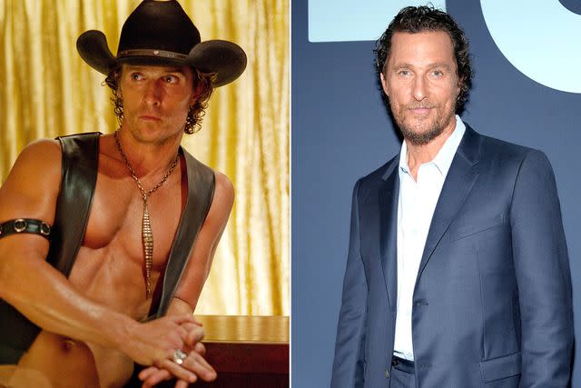 <p>Warner Bros/Kobal/Shutterstock; Amy E. Price/Getty</p> Matthew McConaughey in 'Magic Mike' and in 2024