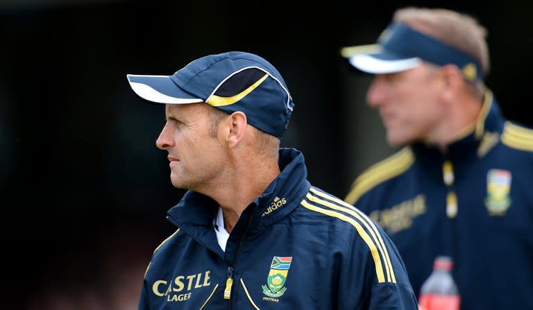 South African head coach Gary Kirsten (L) and bowling coach Allan Donald watch the progress of their team against Australia 'A' during their three-day cricket tour match, in Sydney, on November 3, 2012. Since Kirsten took over as S.Africa's coach in June 2011 the country's Test team has risen relentlessly to the top of the ICC rankings. The performances of the ODI side, though, have been patchy