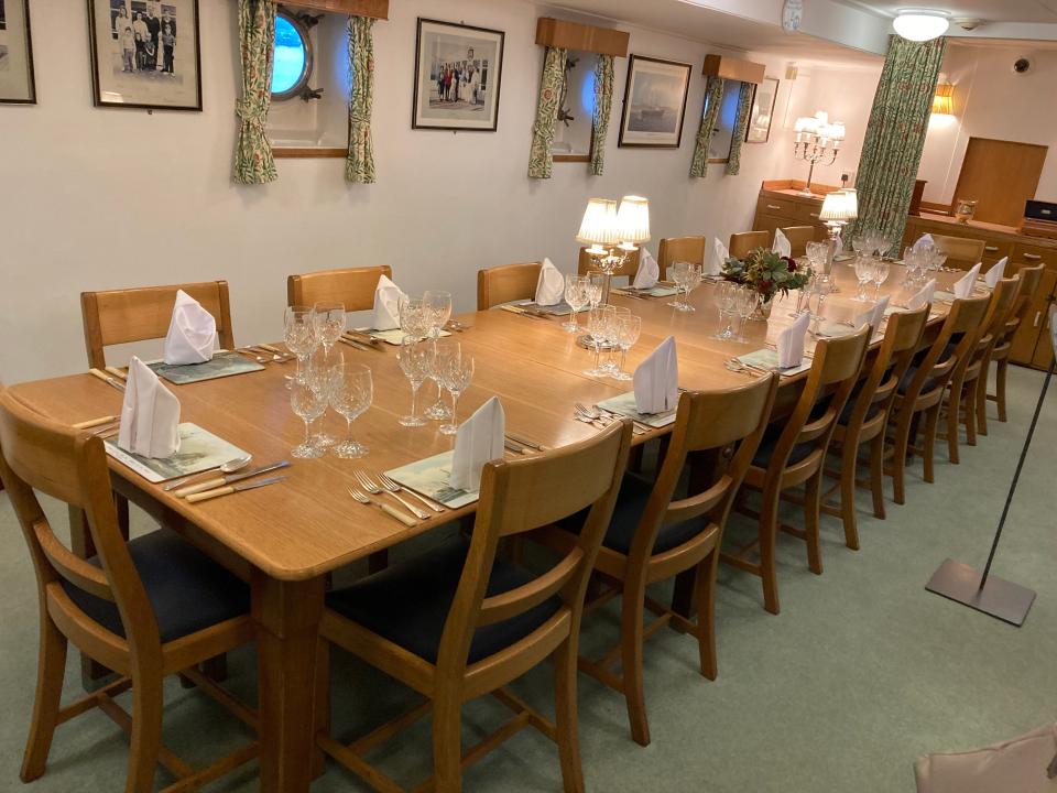 A dining room on the Royal Yacht Britannia.