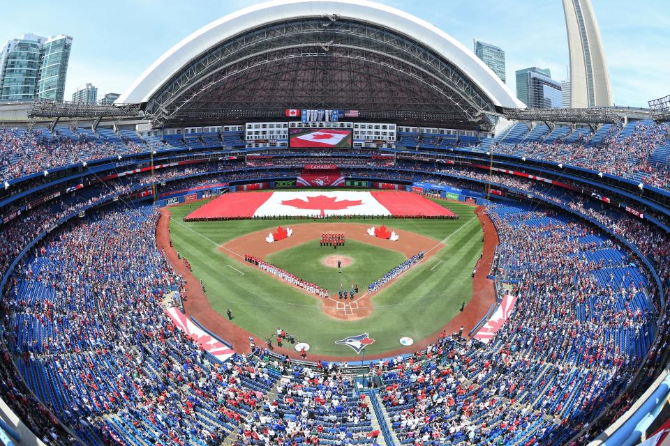 Jul 1, 2019; Toronto, Ontario, CAN; Canada Day celebrations prior to Toronto Blue Jays game against the Kansas City Royals at Rogers Centre. Mandatory Credit: Gerry Angus-USA TODAY Sports