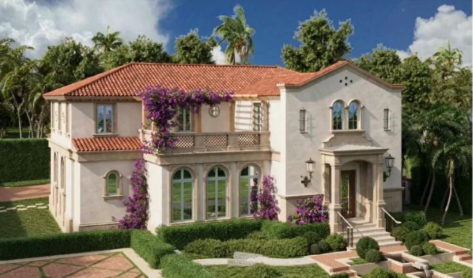 A Spanish Colonial-style house designed for 318 Seaspray Ave. in Palm Beach would have a second-floor terrace above arched windows. The Architectural Commission has asked the architect to scale down the design and simplify its architectural detailing.