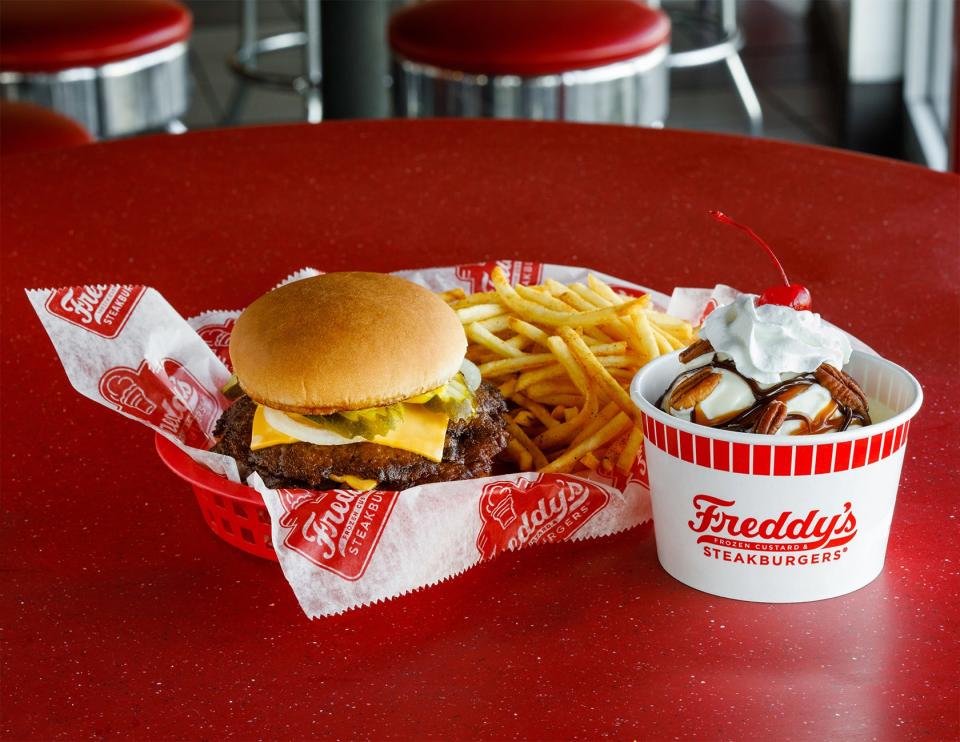 A combo meal at Freddy's Frozen Custard Steakburgers.