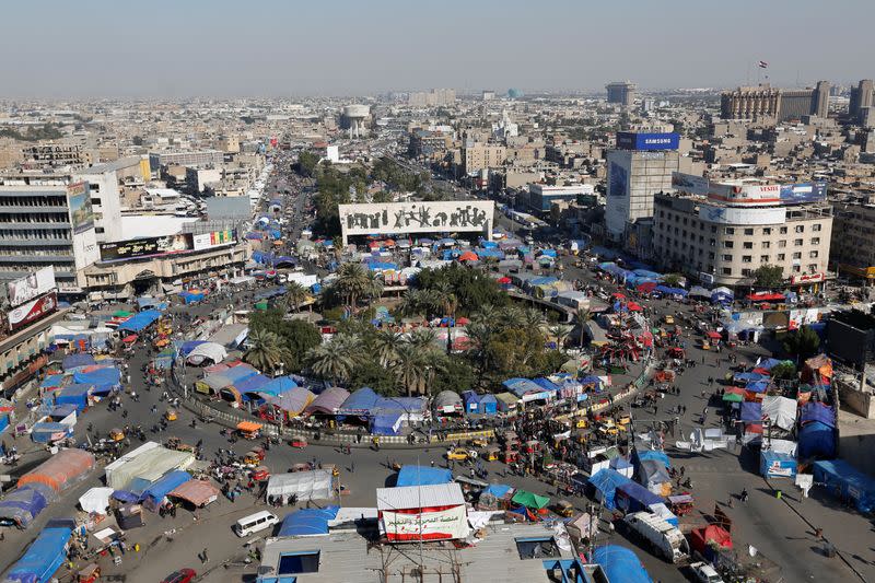 A general view of Tahrir square as demonstrators take part during ongoing anti-government protests in Baghdad