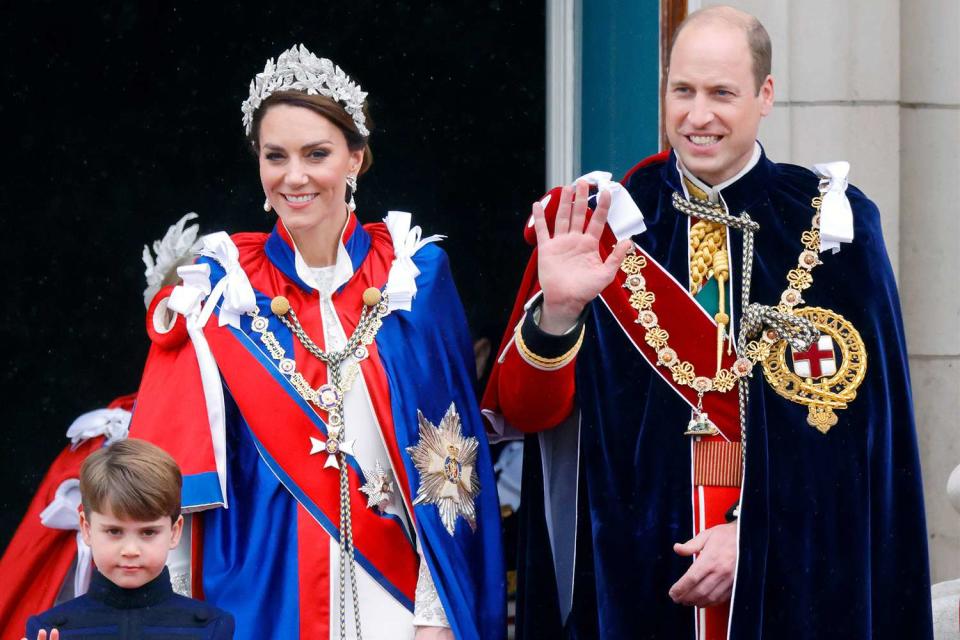 <p>Max Mumby/Indigo/Getty </p> (From left) Prince Louis, Kate Middleton and Prince William following the coronation on May 6, 2023