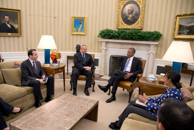 McGurk (far left) in 2014 with President Barack Obama. He has worked on the Middle East for four presidents since 2004 — a period during where the U.S. has often made deadly, destabilizing mistakes in the region. (Photo: via Associated Press)