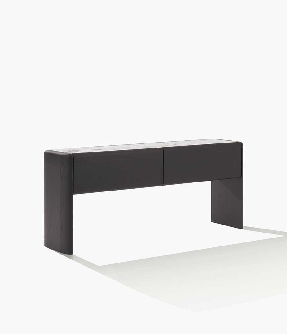 Milan Design Week Poliform Duke sideboard in wood with marble top