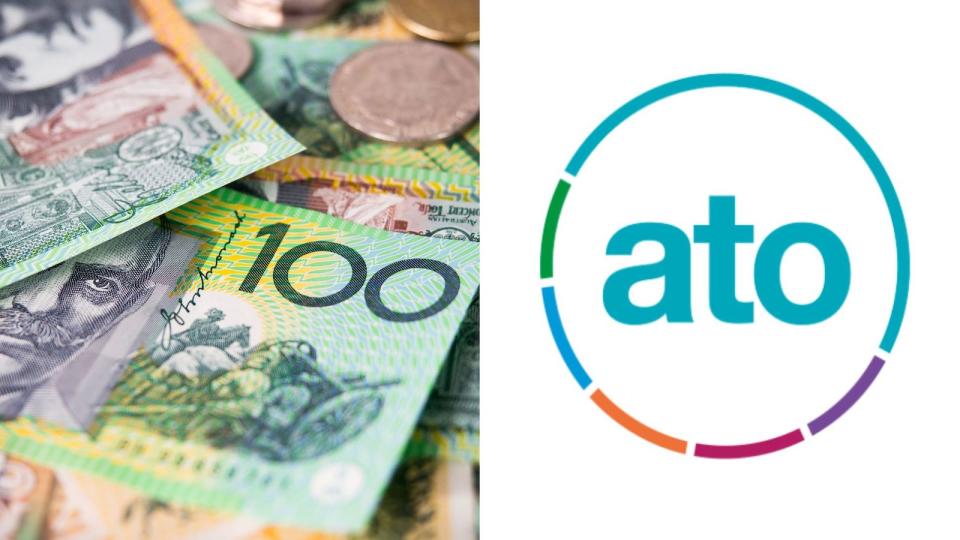 Compilation image of money and ATO symbol to represent tax scam