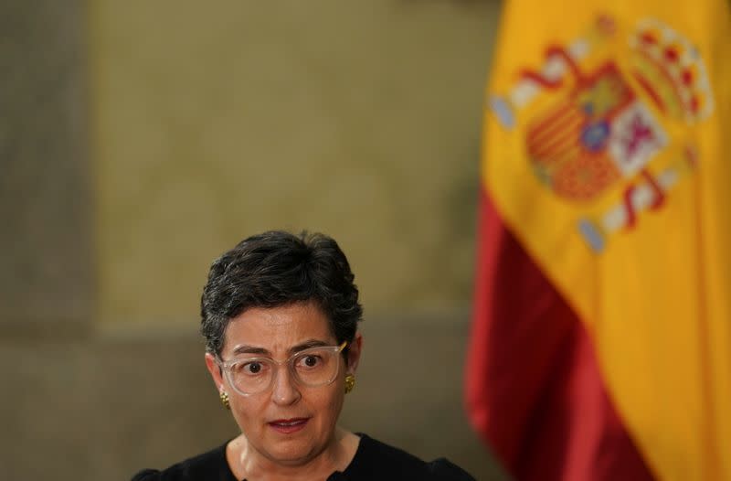 Spain's Minister of Foreign Affairs Arancha Gonzalez Laya speaks during an interview with Reuters at the Ministry of Foreign Affairs in Madrid