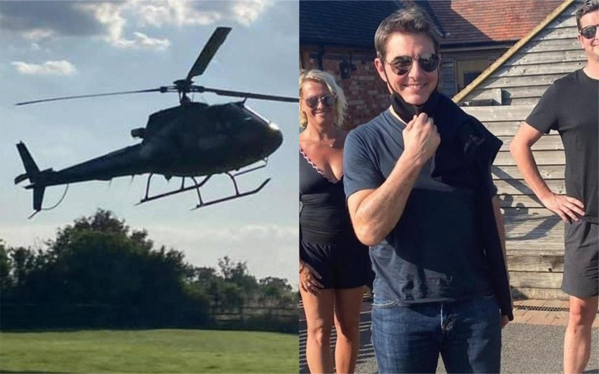 Tom Cruise lands in a helicopter in a U.K. family's field